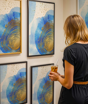 Abstract Watercolor Art with Gold Accents and Circular Pattern Design - Mi tienda