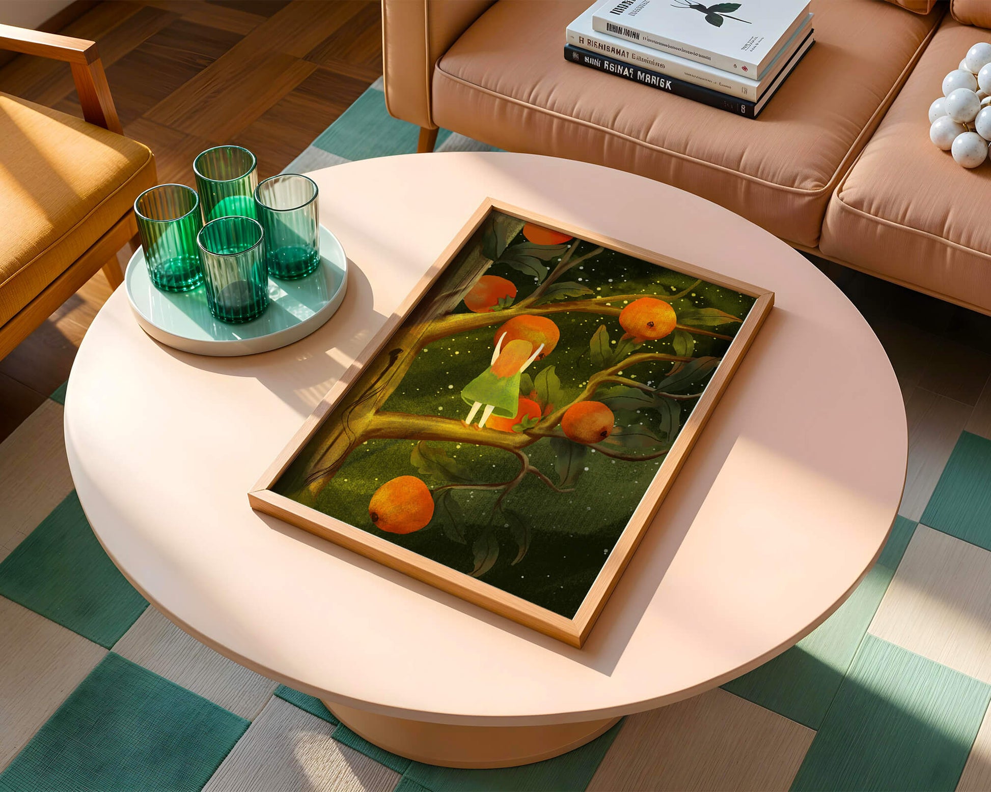 Little Girl Picking Oranges on a Starry Night