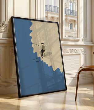 Minimalistic illustration of a person fishing by the sea