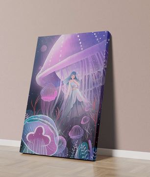 Underwater Fantasy Scene with Jellyfish and Girl