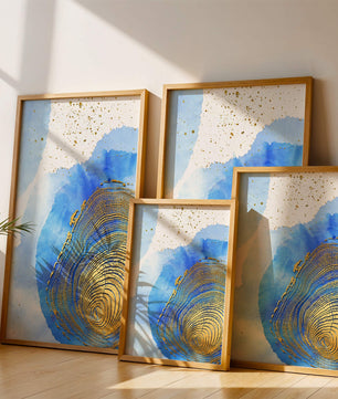 Abstract Watercolor Art with Gold Accents and Circular Pattern Design - Mi tienda