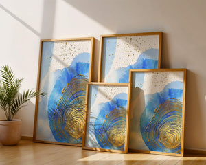Abstract Watercolor Art with Gold Accents and Circular Pattern Design - Mi tienda