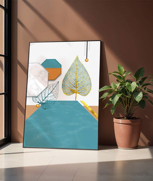 Artistic Composition with Geometric Shapes and Golden Leaf Detail - Mi tienda