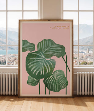 Abstract Botanical Green Leaves On Pink Background - Mi tienda