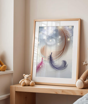 Ilustración abstracta elegante de pluma con estrellas y luz bokeh