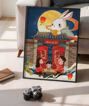 Célébration de la fête de la mi-automne avec un lapin et une réunion de famille
