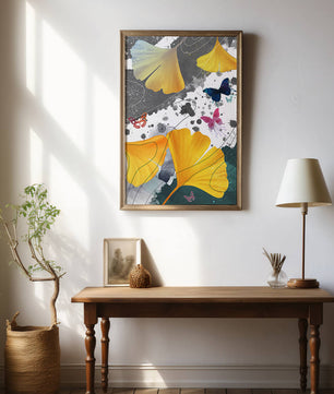 Artistic Composition with Yellow Leaves and Butterflies