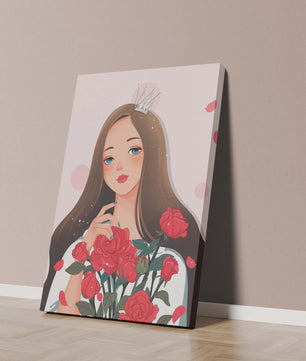 Illustration d'une fille animée avec une couronne et des roses