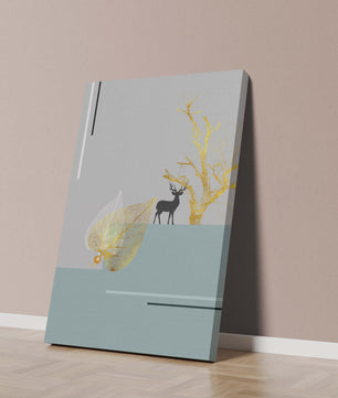 Abstract Deer with Golden Elements and Leaves on Minimalist Background