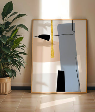 Abstrakte geometrische Kunst mit blauen und goldenen Akzenten