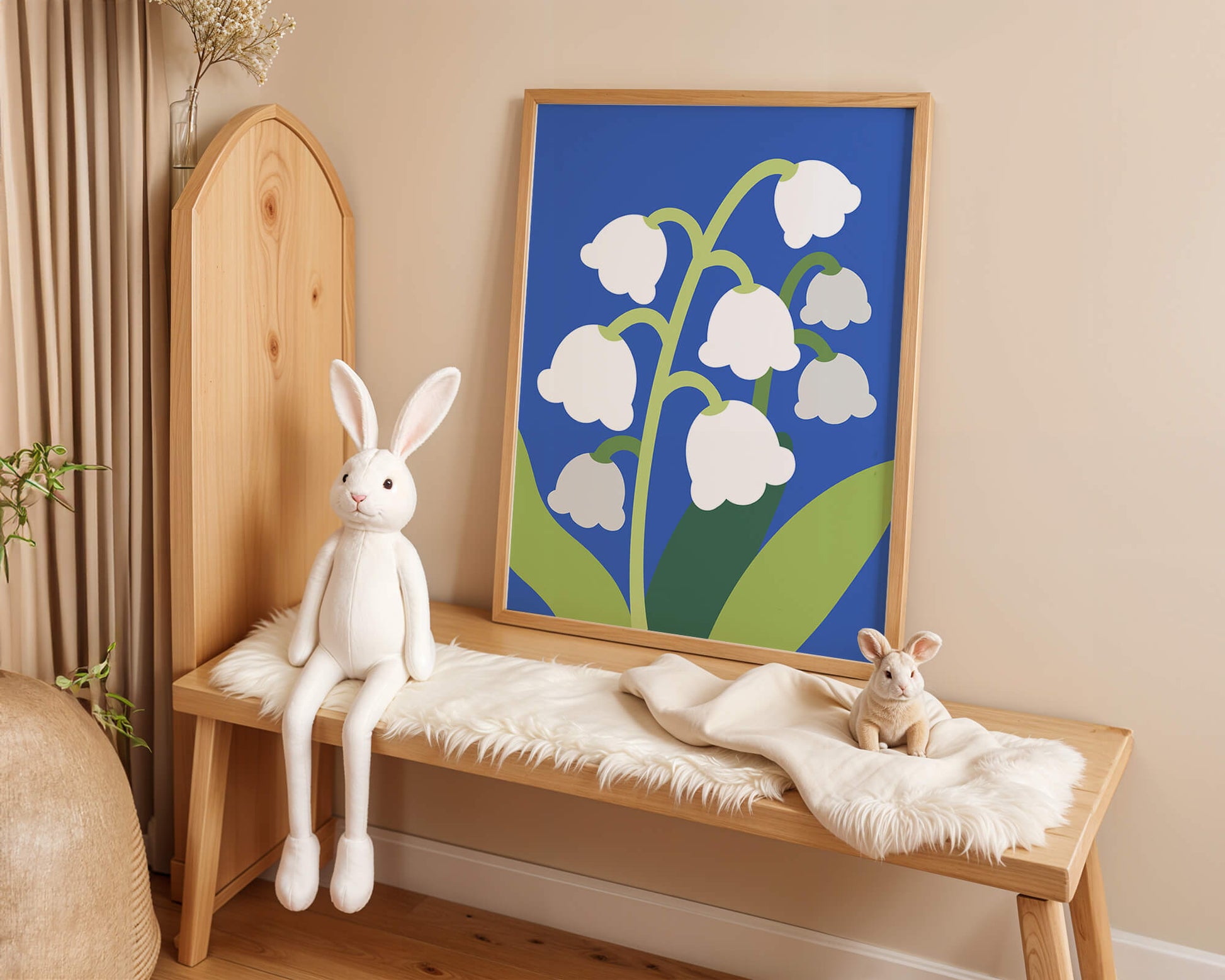Abstract Lily of the Valley Illustration on Blue Background