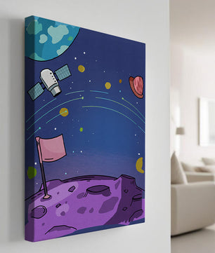 Illustration of outer space scene with planets and satellite