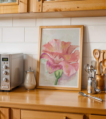 Beautiful pink flower painting with golden accents