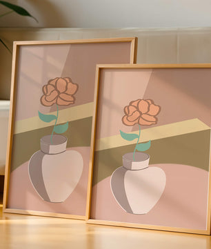Ilustración abstracta de un jarrón con una flor en colores pastel