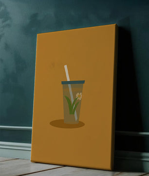 Illustration of a Drink with Botanical Element and Straw on Orange Background - Mi tienda