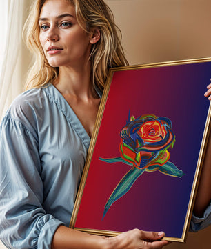 Rosa abstracta vibrante con colores dinámicos sobre fondo degradado