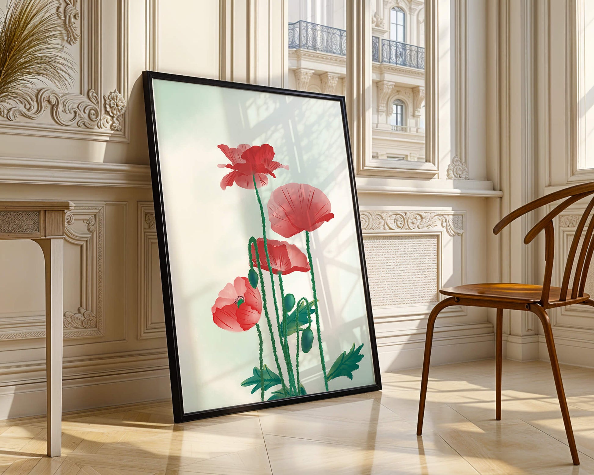 Amapolas rojas en un entorno natural minimalista