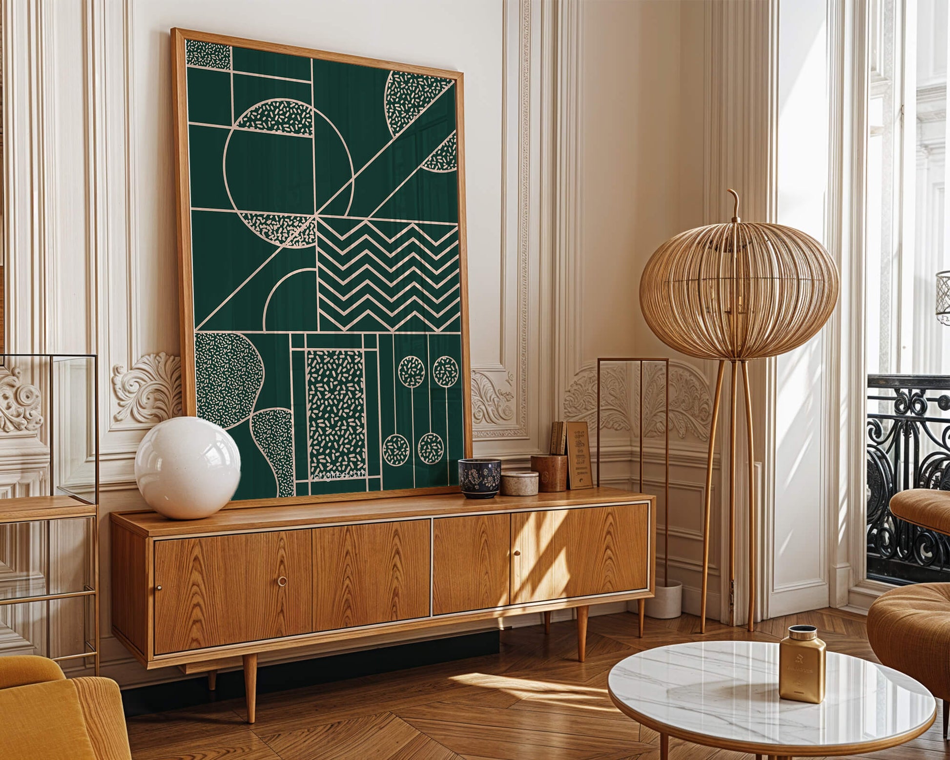 Geometric Abstract Art with Circle and Line Patterns