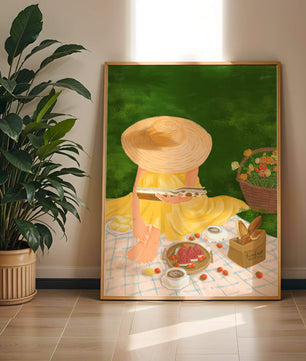 Picnic in the Park with Straw Hat and Flowers