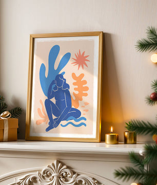 Abstract Illustration of a Blue Silhouette Woman with Organic Shapes