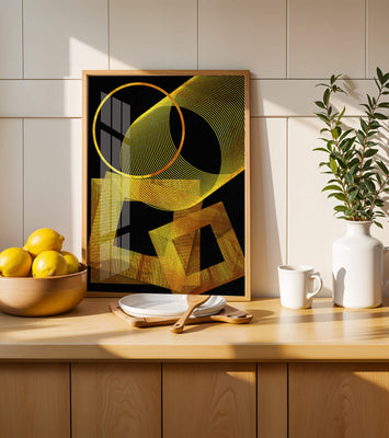Geometric gold lines on black background