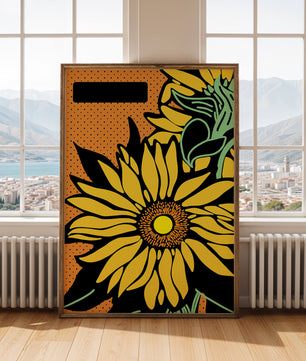 Colorful sunflower illustration with bold lines and dots
