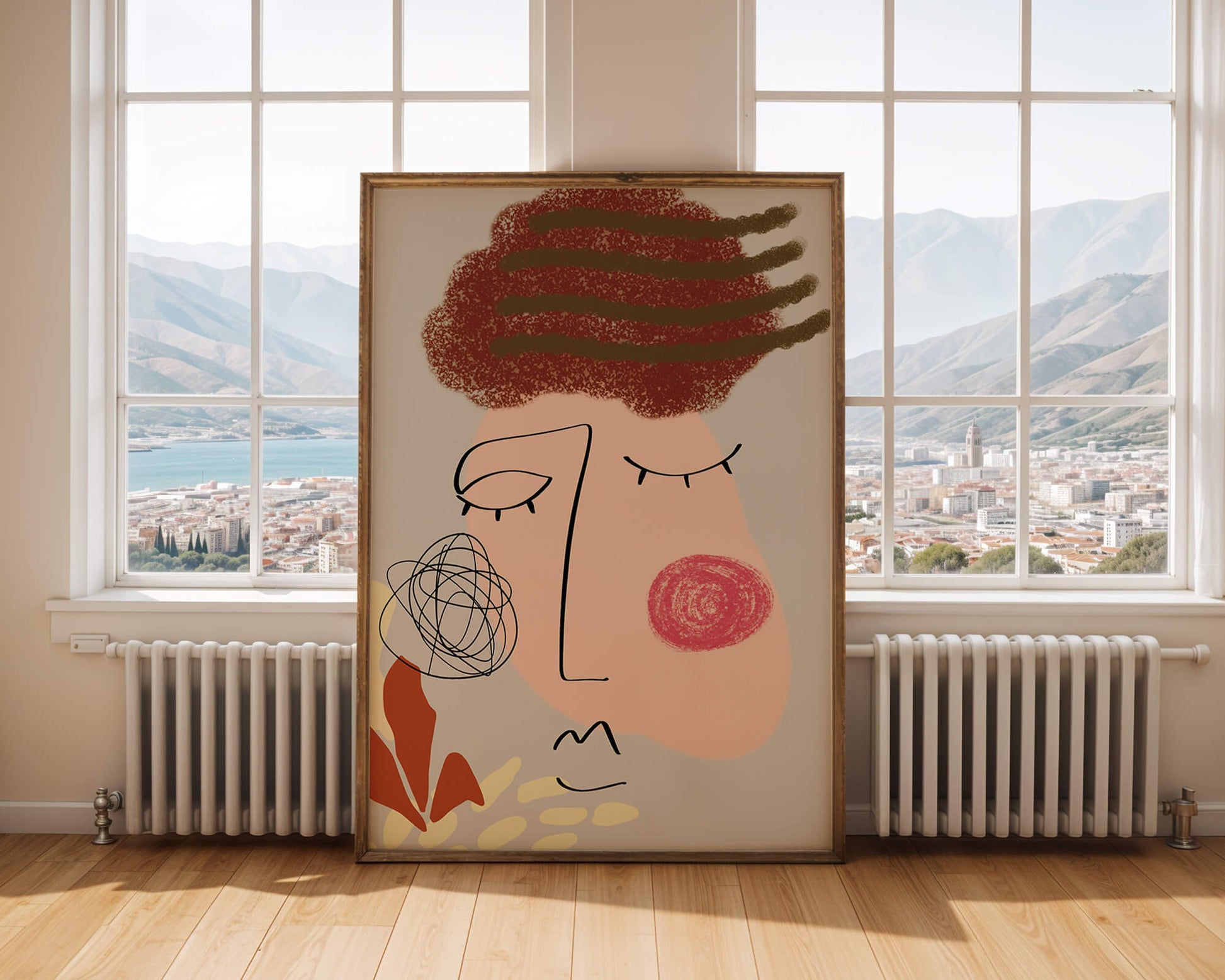 Abstract Face with Colorful Elements and Line Art Design