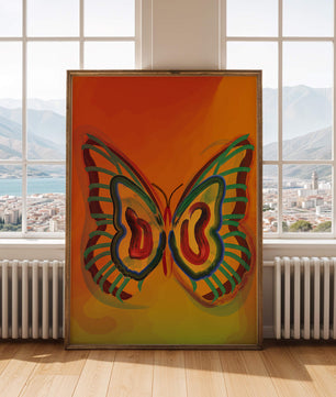 Vibrant butterfly depiction with colorful abstract background