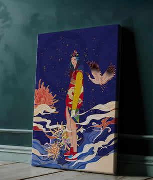 Fusion élégante d’art traditionnel et moderne avec des éléments floraux et aviaires