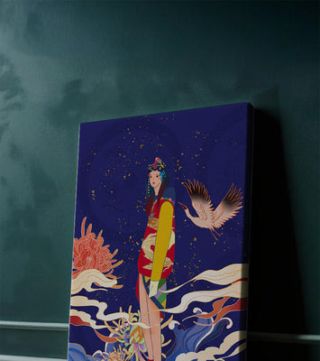 Elegant fusion of traditional and modern art with floral and avian elements