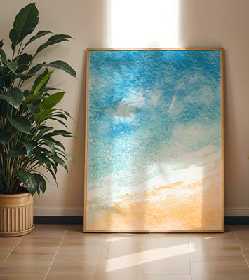 Abstract Ocean Waves with Blue and Sand Tones