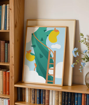 Illustration Of Jack And The Beanstalk With Ladder And Clouds - Mi tienda