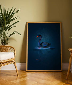 Majestic Black Swan Under Starry Night Sky with Golden Accents - Mi tienda