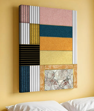 Geometric Abstract Art with Textured Blocks and Gold Accents - Mi tienda