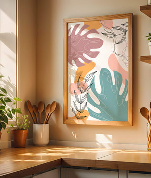 Illustration botanique abstraite avec des motifs de feuilles colorés