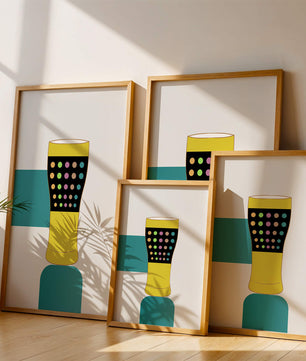Colorful abstract illustration of a pint glass with dotted pattern