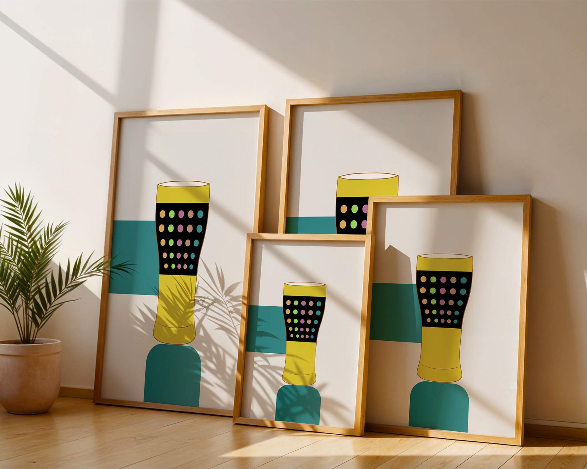 Colorful abstract illustration of a pint glass with dotted pattern