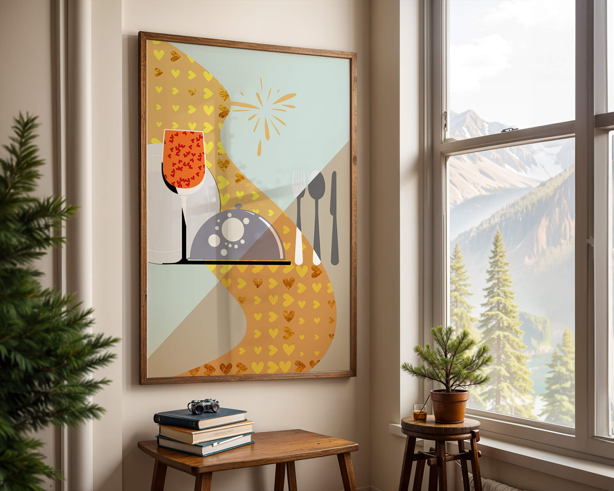 Elegant Dining Setting with Red Wine Glass and Gold Accents - Mi tienda