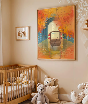 Serene autumn scene with archway and wooden boat