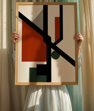 Colorful geometric abstract art with bold black lines