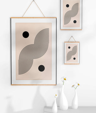 Abstract Minimalist Art with Black Wavy Lines and Circles - Mi tienda