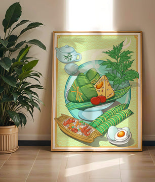 Illustration d'aliments asiatiques traditionnels avec service à thé et herbes