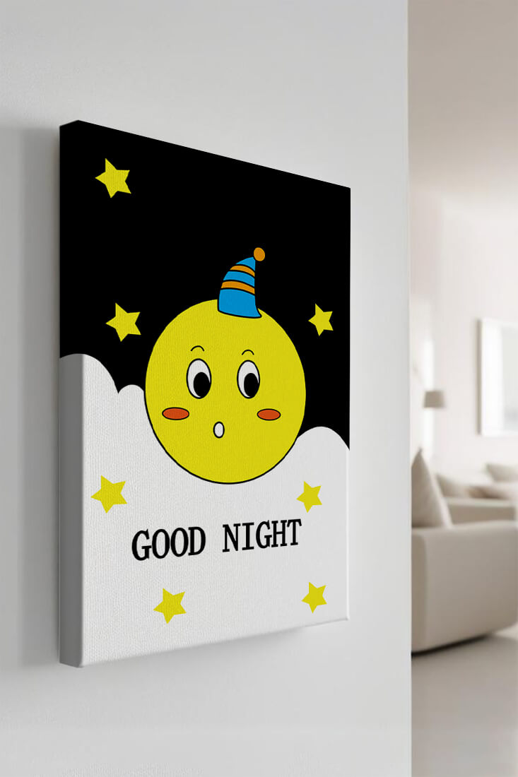 Charming bedtime illustration with moon and stars for children's room