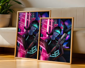 Futuristic Cyborg Woman in Digital Neon Landscape - Mi tienda