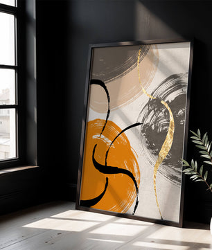 Abstract Art with Orange, Black, and Gold Brushstrokes - Mi tienda