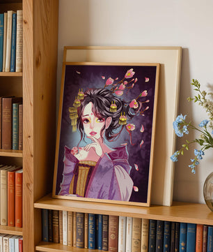 Retrato de anime elegante con acentos florales y dorados