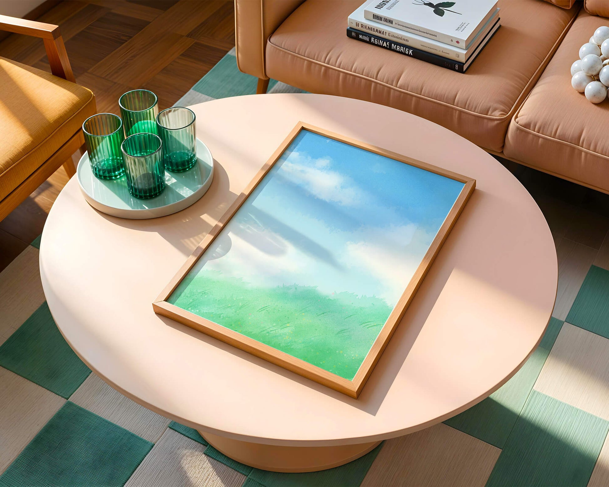 A Serene Landscape of Blue Sky and Green Grass