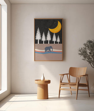 Serene Night Scene with Elephant Under Golden Moon in Forest - Mi tienda
