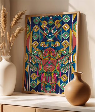 Arte abstracto geométrico colorido con patrones simétricos