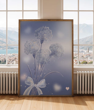 Carnations With Sparkles And Ribbon On Blue Background - Mi tienda
